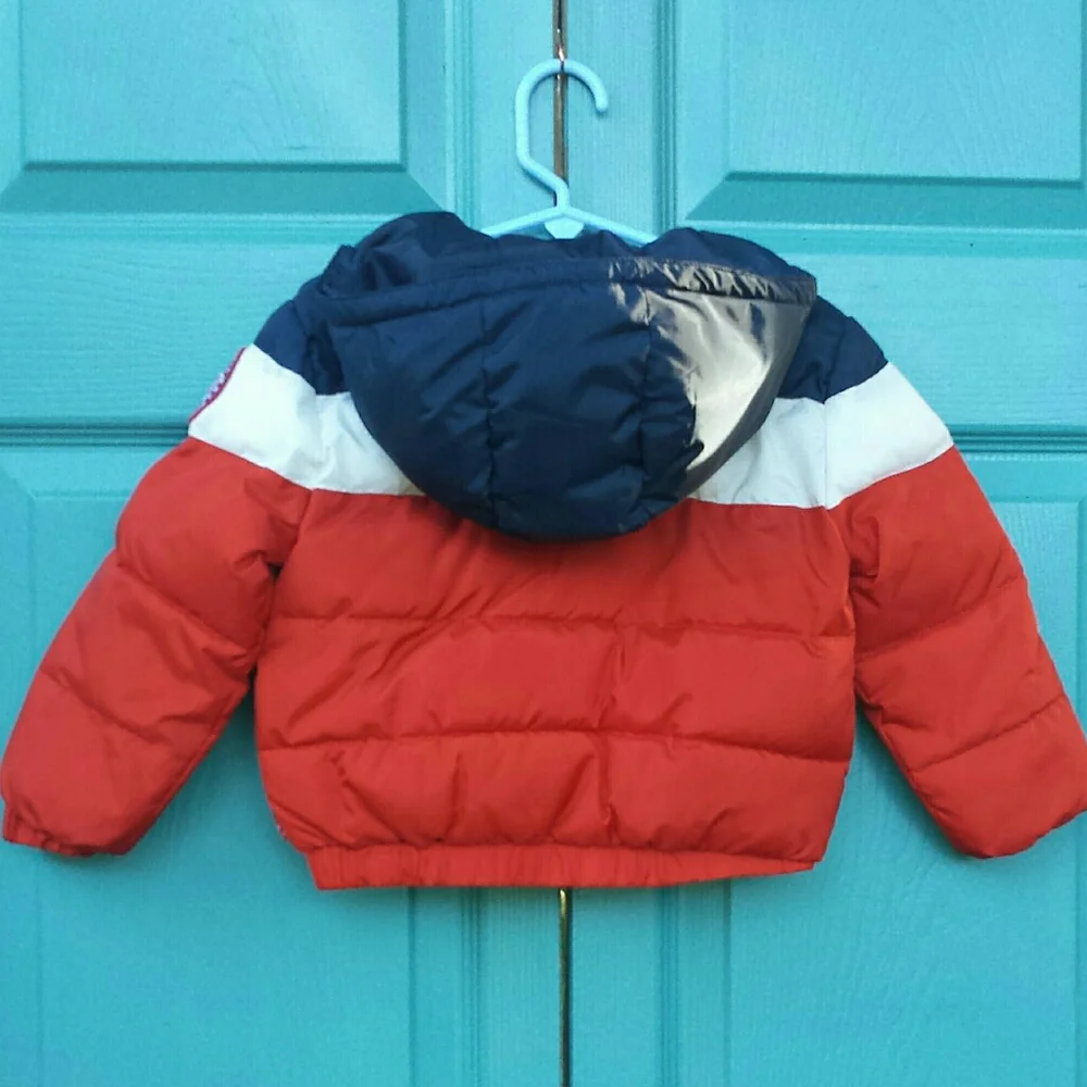 Levi's Baby Red White Blue Hood Winter Puffer Jacket 24M - Picture 2 of 12